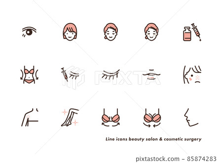 Cosmetic surgery and beauty icon set Cosmetic surgery and beauty icon set 85874283