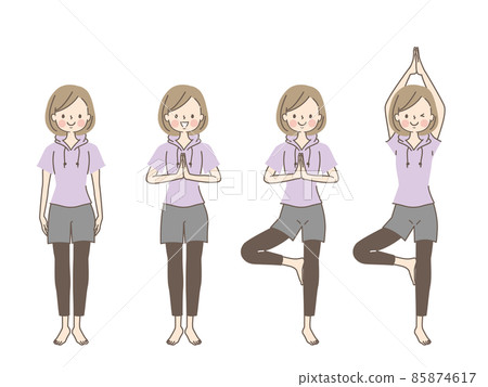 插圖集的年輕女性做瑜伽 插圖集的年輕女性做瑜伽 85874617