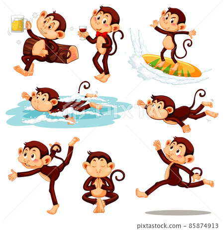 Set of funny monkeys doing different activities 85874913