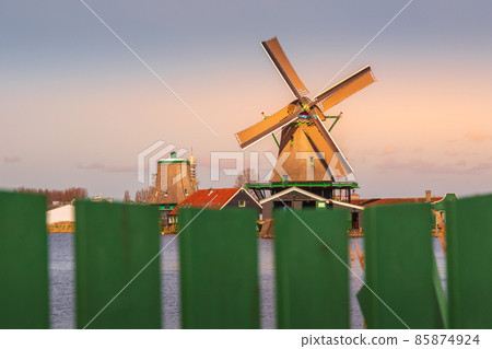 Windmill in Zaanse Schans, Netherlands, North Holland Windmill in Zaanse Schans, Netherlands, North Holland 85874924