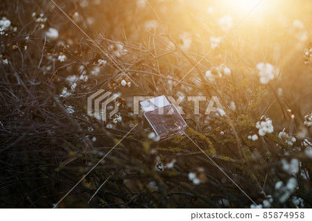 Transparent bottle of perfume. Transparent bottle of perfume. 85874958