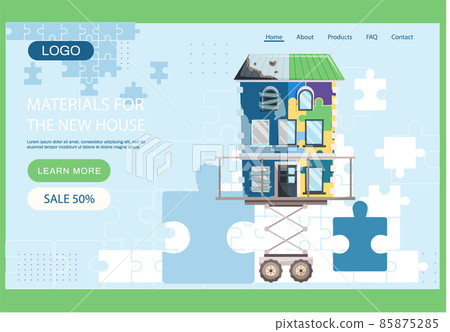 Materials for new house landing page template. Construction and building industry accessories 85875285