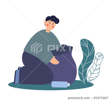 People and garbage. Cleaning city, man woman with bags for waste. Vector illustration EPS10 People and garbage. Cleaning city, man woman with bags for waste. Vector illustration EPS10 85875807