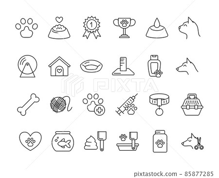 Pet Sign Black Thin Line Icon Set Include of Dog, Cat, Bone, Bowl and Fish. Vector illustration of Pets Icons Pet Sign Black Thin Line Icon Set Include of Dog, Cat, Bone, Bowl and Fish. Vector illustration of Pets Icons 85877285