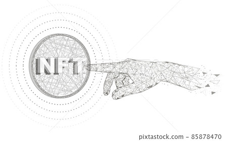NFT hand touch, vector polygonal art style illustration. Non fungible tokens, crypto art. 85878470