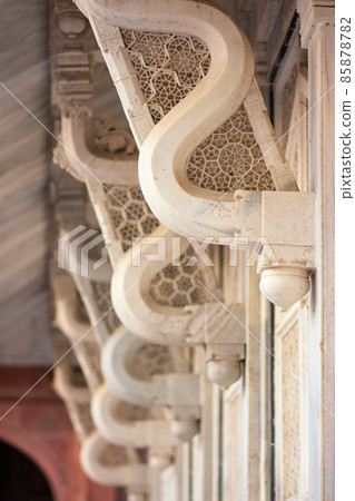 Facade details at the Tomb of Salim Chishti in Fatehpur Sikri in Agra, India 85878782