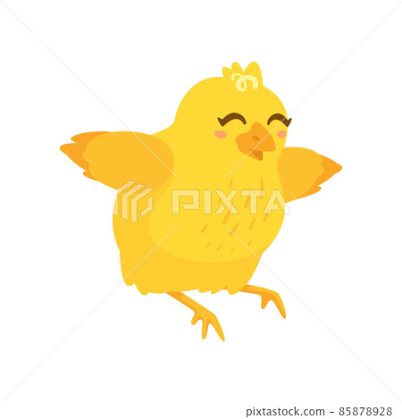 happy yellow chick flying above the ground 85878928