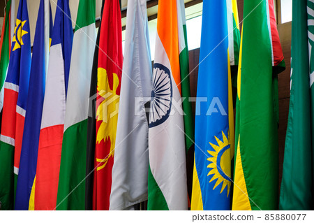 National flags of several countries, international cooperation 85880077