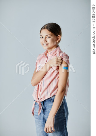 Girl with Vaccine Patch Girl with Vaccine Patch 85880489