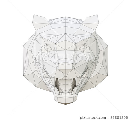 Wireframe low poly tiger head in full face, 3d rendered 85881296