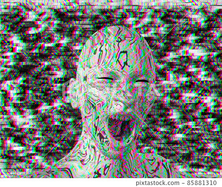 Angry man screaming, glitch style effect bacground, 3d rendered 85881310