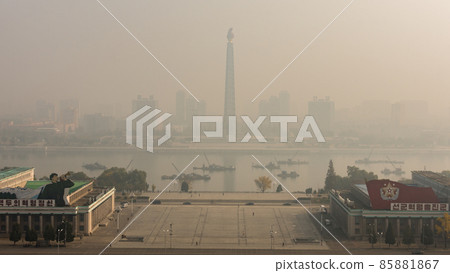 Kim Il-sung square and Juche tower in Pyongyang, North Korea Kim Il-sung square and Juche tower in Pyongyang, North Korea 85881867