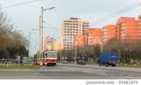 Old Tatra T6B5 Czechoslovak-built public tram in Pyongyang, North Korea Old Tatra T6B5 Czechoslovak-built public tram in Pyongyang, North Korea 85881879