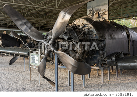 Shot down Douglas AD-2 Skyraider aircraft of US Air Force displayed in Pyongyang, North Korea 85881913