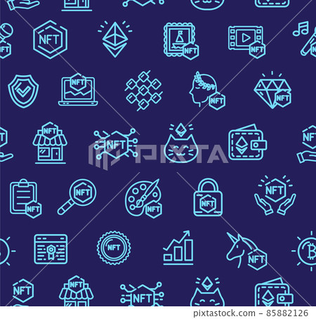 Nft Crypto Sign Thin Line Seamless Pattern Background. Vector 85882126