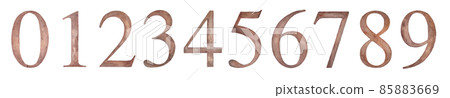Watercolor illustration of brown colored numbers. Antique style. (Vector) Watercolor illustration of brown colored numbers. Antique style. (Vector) 85883669