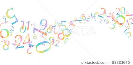 Watercolor illustration of rainbow colored numbers. Image of the flow of time and numbers. Watercolor illustration of rainbow colored numbers. Image of the flow of time and numbers. 85883670