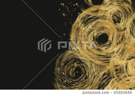 日式深色抽象背景金色圓形畫筆筆劃圈粗糙黑色背景畫筆複製空間飛濺 85883689