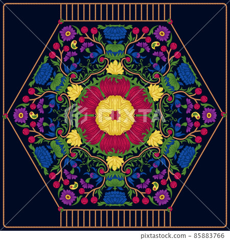 Fantasy flowers in retro, vintage, embroidery style. Fantasy flowers in retro, vintage, embroidery style. 85883766