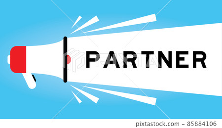 Color megphone icon with word partner in white banner on blue background 85884106