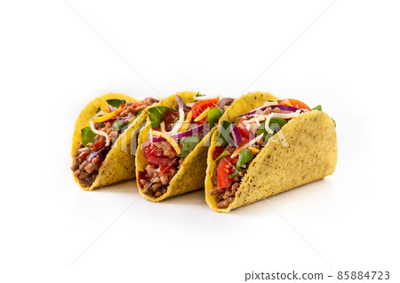 Traditional Mexican tacos with meat and vegetables Traditional Mexican tacos with meat and vegetables 85884723