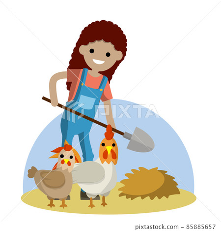 Cartoon flat illustration. Summer season. Haystack and rustic animals 85885657