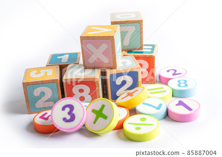 Math number colorful on white background, education study mathematics learning teach concept. 85887004