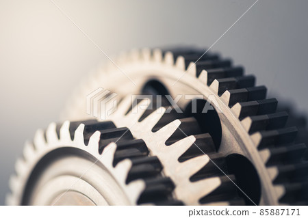 engine gear wheel with cogs, close-up view 85887171