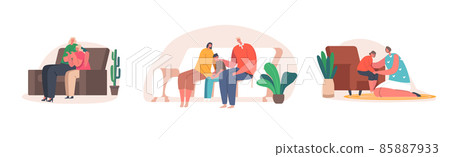 Parents Support their Children, Father and Mother Comforting Kids. Upset Son and Daughter Cry with Stressed Thoughts Parents Support their Children, Father and Mother Comforting Kids. Upset Son and Daughter Cry with Stressed Thoughts 85887933