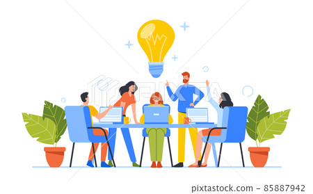 Business Characters Group Work Together Developing Creative Ideas. Businesspeople Teamwork, Office Employees Brainstorm 85887942