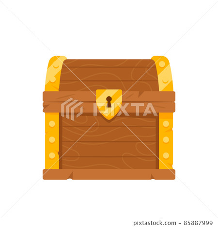Closed Wooden Chest with Golden Fetter and Key Hole. Treasure Box With Gold Money, Wealth or Pirate Chests Loot 85887999