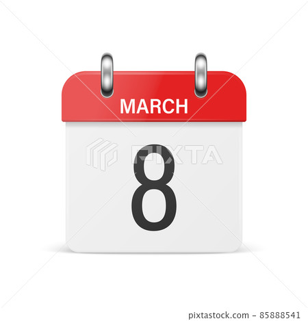 Vector 3d Realistic 8 March Day Classic Simple Minimalistic Red Calendar Icon, International Womens Day. Design Template for Women Holiday Card, Banner, Wall Calendar, Background, March 8th Vector 3d Realistic 8 March Day Classic Simple Minimalistic Red Calendar Icon, International Womens Day. Design Template for Women Holiday Card, Banner, Wall Calendar, Background, March 8th 85888541