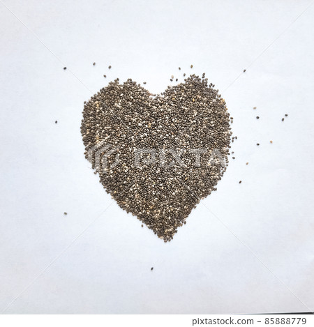 Heart from Chia seeds isolated on white background. Healthy superfood 85888779