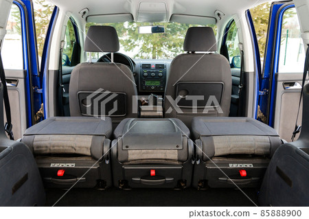 Well-groomed and clean car interior, gray fabric seats, folded seats. Well-groomed and clean car interior, gray fabric seats, folded seats. 85888900