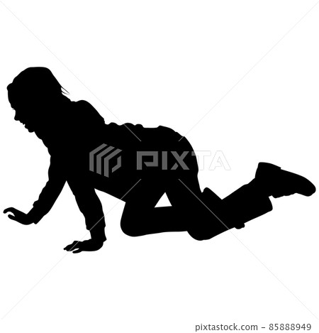 black silhouette of little girl on all fours black silhouette of little girl on all fours 85888949