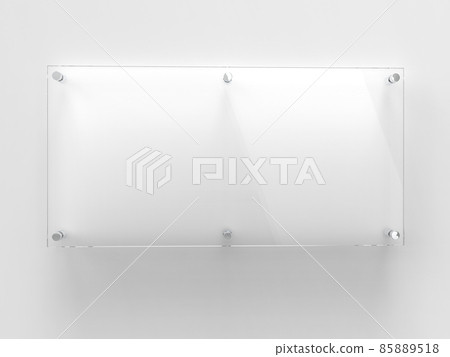 Blank wide transparent glass office corporate Signage plate Mock Up Template, Clear Printing Board For Branding, Logo. Transparent acrylic advertising signboard proportion 1 : 2 mockup front view. 3D 85889518