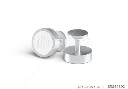 Blank round silver cufflinks stud mockup lying and stand, isolated Blank round silver cufflinks stud mockup lying and stand, isolated 85889892