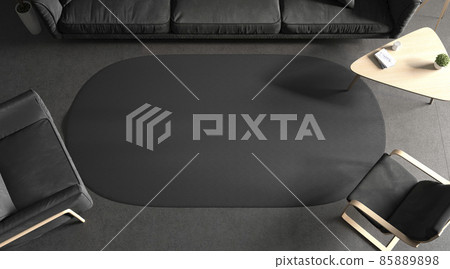 Blank black oval interior carpet in room mockup, top view Blank black oval interior carpet in room mockup, top view 85889898
