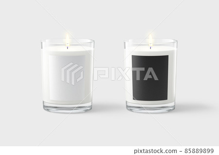 Blank candle in glass jar with black, white label mockup Blank candle in glass jar with black, white label mockup 85889899