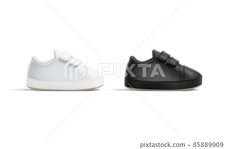 Blank black and white baby shoes mockup, profile view Blank black and white baby shoes mockup, profile view 85889909