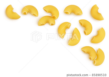 raw macaroni pasta isolated on white background with clipping path and full depth of field. Top view with copy space for your text . Flat lay raw macaroni pasta isolated on white background with clipping path and full depth of field. Top view with copy space for your text . Flat lay 85890510