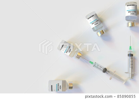 Clock face made with HSV vaccine vials and syringes. Vaccination time concept. Conceptual medical 3D rendering Clock face made with HSV vaccine vials and syringes. Vaccination time concept. Conceptual medical 3D rendering 85890855