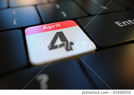 April 4 date on a keyboard key, 3d rendering April 4 date on a keyboard key, 3d rendering 85890856