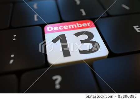 December 13 date on a keyboard key, 3d rendering December 13 date on a keyboard key, 3d rendering 85890883