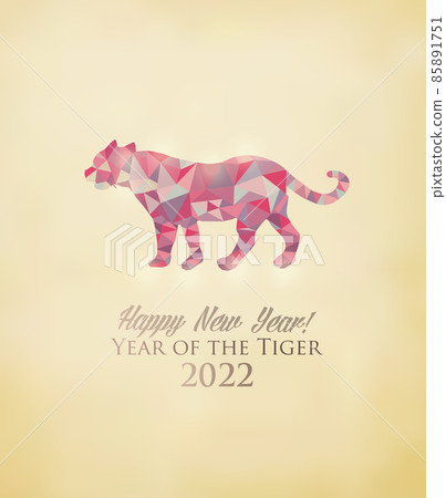 Happy New Year 2022 background with a tiger made out of polygons. Year of the Tiger concept. Vector 85891751