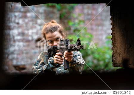 soldier training while playing paintball in the fortress 85891845