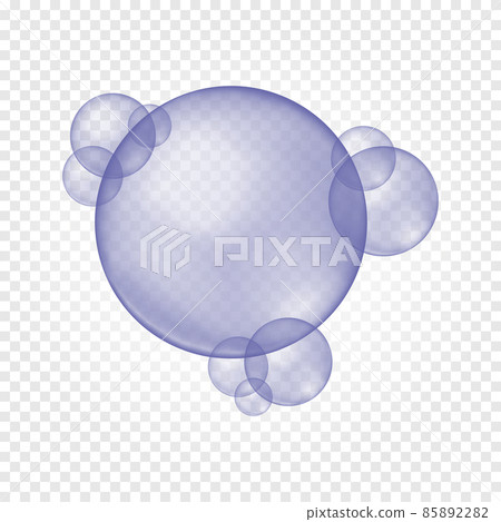 Glossy purple bubbles on transparent background. Trendy very peri droplets, crystal pearls, cosmetic oil balls, bath suds, cleanser foam elements Glossy purple bubbles on transparent background. Trendy very peri droplets, crystal pearls, cosmetic oil balls, bath suds, cleanser foam elements 85892282