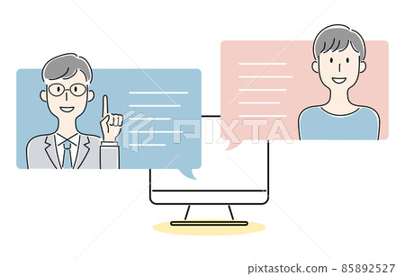 Hand-drawn style, vector illustration of a man talking online Hand-drawn style, vector illustration of a man talking online 85892527