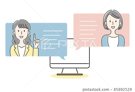 Hand-drawn style, vector illustration of a woman talking online Hand-drawn style, vector illustration of a woman talking online 85892529