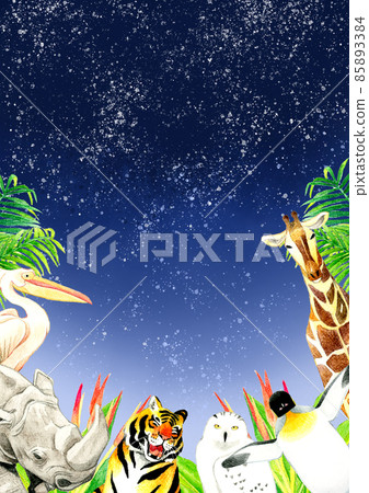 Background material of zoo creatures and plants (night) A4 size hand-painted watercolor illustration material Background material of zoo creatures and plants (night) A4 size hand-painted watercolor illustration material 85893384